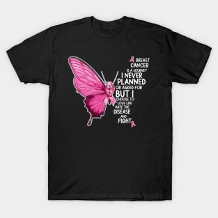 Butterfly Breast Cancer Pink Ribbon Surviving Cancer Gift For Girl Women T-Shirt